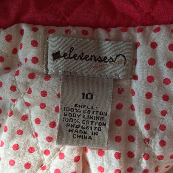 ELEVENSES Anthropologie Textured Red White Floral Polka Dot Lined Hooded Jacket - Picture 2 of 16